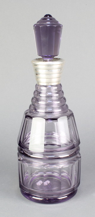 An amethyst glass decanter with 800 collar 13" 