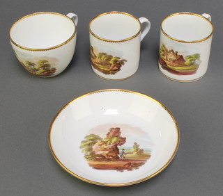 A Spode part tea and coffee set decorated with landscape views comprising 2 coffee cans, 1 tea cup and 1 saucer marked 1926 