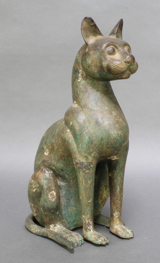A bronze verdigris figure of a seated Egyptian style cat 13" 
