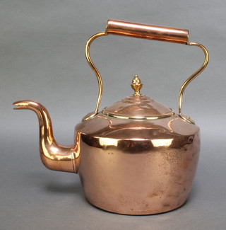 A Victorian copper kettle with acorn finial and hinged lid 7" 