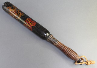 A Victorian painted Police truncheon with Royal Coat of Arms and Cypher 16", some paint loss