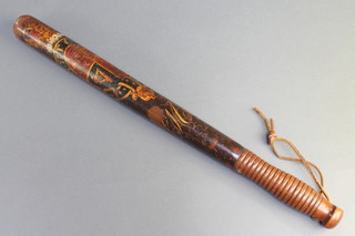 A Victorian turned and painted Police truncheon, with crown, Royal Arms, monogrammed H M C, 18" 