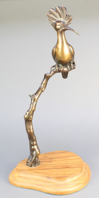Frank Miles,  a bronze figure of a Hoopoe bird on a branch, with wooden base 13" 