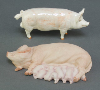 A Beswick figure of a pig CH.Wall Champion Boy '53 7", an Aynsley figure of sow and litter 7" boxed 