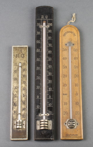 A French thermometer 10", an ebonised thermometer marked RC 11 1/2" and a silvered barometer marked RC 8" 