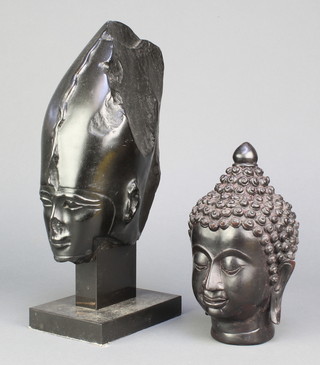 A resin figure in the form of a bust of the Buddha 7" and a ditto Egyptian 14" 