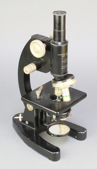 A Cooke, Troughton and Simms Ltd single pillar student's microscope marked 1DIV=002NM