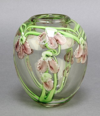 A stylish Studio Glass vase with stylised floral decoration 5 1/2" 