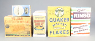 A One-O-One shop display packet of cleaning powder, ditto Super Rinso, ditto 1 dozen The Original Shredded Wheat, ditto Quaker Malted Wheat Flakes and a Welgar Shredded Wheat box