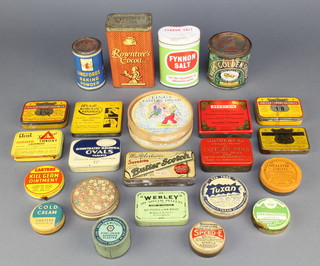 A tin of Rowntree's Cocoa, 3 tins of Iodised throat lozenges, a tin of Ready Aid Plasters and other tins 