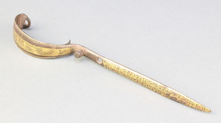 A 19th Century Indian? iron pistol guard with gilt detail 8 1/2" 
