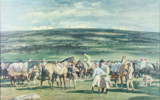Alfred Munnings, a print, "In The Saddling Paddock Cheltenham March Meeting" 15 1/4" x 24 1/2" 