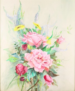 20th Century watercolour, unsigned, study of spring flowers 23" x 19" 