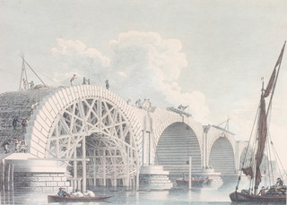Edward Rooker, coloured engraving, "Part of Blackfriars Bridge as it was in the year 1766" 15" x 21" 