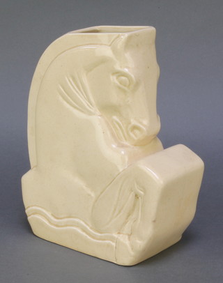 Ashtead Pottery, a tan glazed pottery lamp base in the form of a rearing horse 8 1/4" 