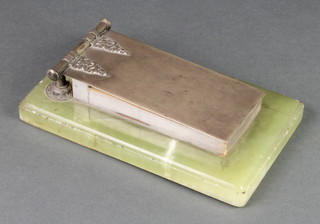 An early 20th Century Russian silver and onyx notebook holder with hinged lid and stepped green onyx base 8" x 5" 