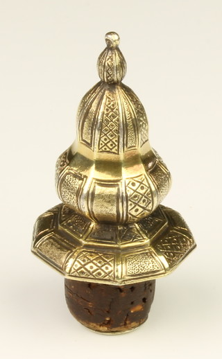 A William IV silver gilt bottle stopper with chased decoration London 1836, Robert Garrard 2 1/2" 