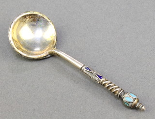 A Russian silver and enamelled salt spoon 2 1/4" 