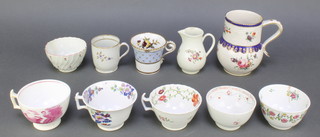 An 18th Century English porcelain cream jug with floral sprays 3 1/2", minor tea bowls and tea cups etc 