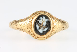 A 19th Century high carat enamelled in memoriam ring, size J 1/2