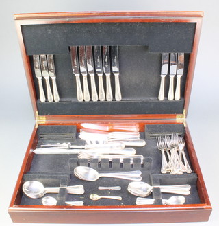 A silver plated canteen of cutlery with beaded decoration for 6 comprising 66 pieces contained in a mahogany case 