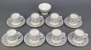 A Wedgwood Florentine pattern coffee set comprising 8 coffee cups, 8 saucers and a sugar bowl  