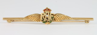 A 15ct yellow gold enamel RAF bar brooch 