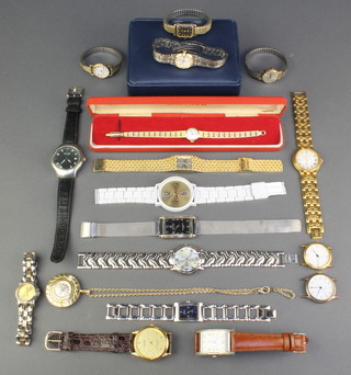 A lady's gilt cased Waltham wristwatch in a box and minor watches 