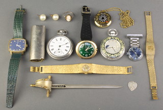 A lady's gilt cased Mystery pocket watch and minor watches etc 