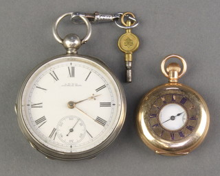 A gentleman's silver keywind pocket watch with seconds at 6 o'clock, the dial inscribed A.W.W.Co Waltham together with a lady's gilt cased half hunter pocket watch with seconds at 6 o'clock, the dial inscribed Waltham 
