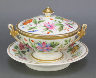 A Paris porcelain 2 handled bowl, cover and stand with gilt decoration and floral sprays 5 1/2" 