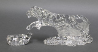 A Lenox Glass figure of a leaping tiger 10" together with an Innis Free crystal paperweight in the form of a golf club head 4" boxed 