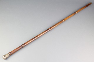 A silver mounted faux bamboo walking cane, London 1918 