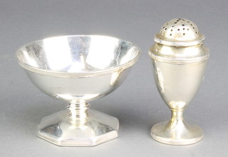 A George III silver pedestal table salt London 1810, a ditto urn shaped pepper London 1813, 136 grams
