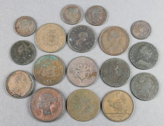 Fifteen 19th Century bronze crowns and commemorative coins 