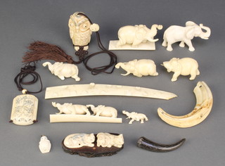 A modern carved bone 4 section inro, minor carved items