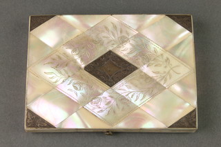 A Victorian silver mounted mother of pearl card case 