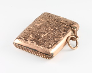 An Edwardian 9ct yellow gold vesta case with chased decoration 1 1/2", 4.4 grams 