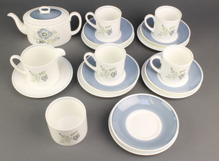 A Wedgwood Susie Cooper design Glenmist part tea set comprising breakfast teapot, milk jug, 4 cups, 5 saucers, a sugar bowl and 6 tea plates 