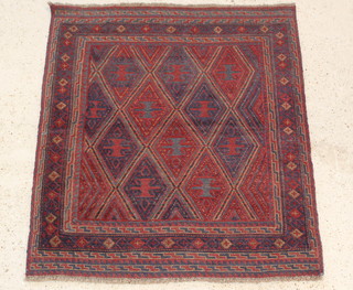 A contemporary red and blue ground Gazak rug 52" x 47" 