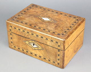 A Victorian square inlaid walnut trinket box with mother of pearl decoration 5"h x 10"w x 7"d 