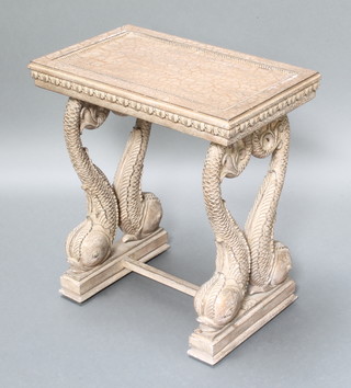 A Regency style resin rectangular side table with dolphin supports 23"h x 21"w x 13"d 