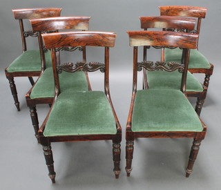 A set of 6 William IV simulated rosewood bar back dining chairs, with upholstered drop in seats 