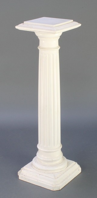 A Victorian white painted doric fluted column jardiniere stand 30"h x 11" square 