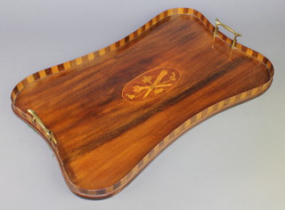 An Edwardian mahogany twin handled tea tray 21 1/2"w x 14"d