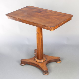 A William IV rectangular mahogany wine table with chamfered column and triform base with bun feet 27 1/2"h x 27"w x 18"d 