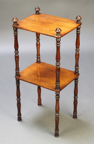 A Victorian rectangular rosewood 2 tier what-not, raised on turned supports 30"h x 14"w x 11"d 
