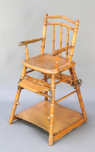 An Edwardian turned beech metamorphic high chair 37"h x 20"w x 19"d 