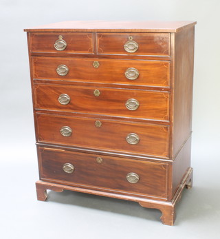 A 19th Century inlaid mahogany chest with crossbanded top, fitted 2 short and 4 long drawers with replacement brass handles, 45 1/2"h x 37"w x 22"d 