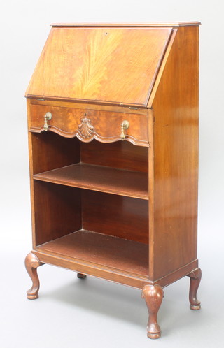 A Waring & Gillow 1930's walnut bureau with fall front above 1 long drawer, the base fitted a recess with shelf, raised on cabriole supports 39"h x 21 1/2"w x 11"d 